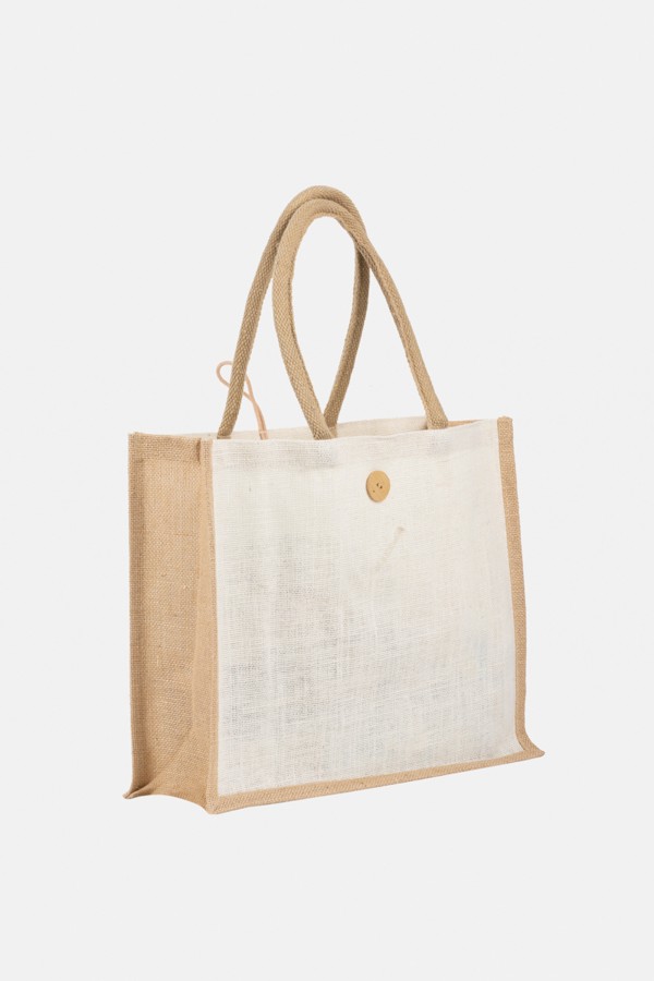 Jute Shopping bag with button  ( Size 40 X 33 X 15 )